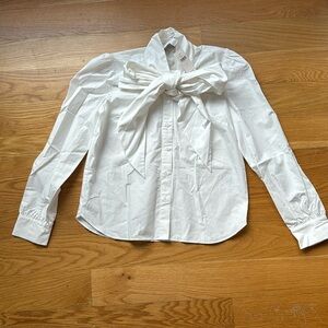 Anthropologie White Bow Blouse